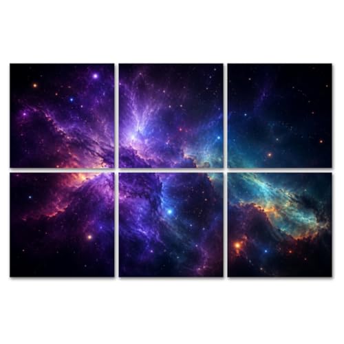 6 Pack Art Acoustic Panels Sound Absorbing Galaxy Outer Space Colorful Nebula Star Field Night Sky Cloud Starry Decorative Soundproof Wall Panels Self Adhesive for Home Recording Studios 72"x48"