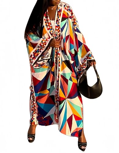 Image of Kimono Cardigan for Women Long Boho Satin Kimono Robes Plus Size Open Front Beach Swimsuit Cover Ups Lightweight Duster