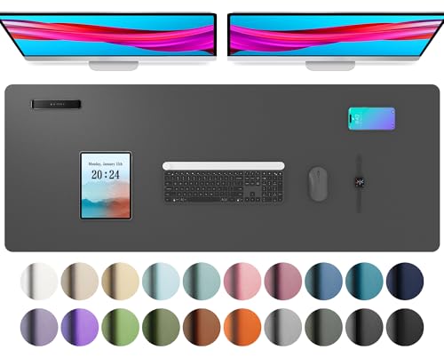 Aothia Leather Desk Pad Protector, Mouse Pad, Office Desk Mat, Non-Slip PU Leather Desk Blotter, Laptop Desk Pad, Waterproof Desk Writing Pad for Office and Home (17"x48", Gray)