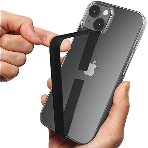 Sinjimoru Stretchable Silicone Phone Strap, Flexible and Elastic Grip Holder for iPhone & Android, Secure Phone Loops Finger Grip with Wireless Charging Support Sinji Loop Black Cover