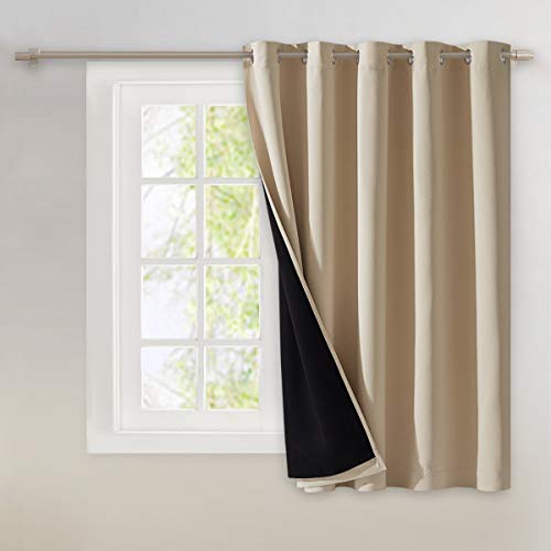 NICETOWN Thermal Insulated 100% Blackout Curtains, Noise Reducing Performance Slider Curtain Panel with Black Lining, Full Light Blocking Patio Door Drapery (70-inch x 63-inch, Biscotti Beige) by NICETOWN - Used condition - US$14.18