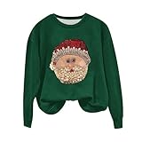 Sudadera de mujer sin capucha Navidad Invierno divertida, suéter navideño mujer casual camiseta navideña mujer elegante cuello redondo sudadera Navidad estampado de gran tamaño camiseta Sweatshirt