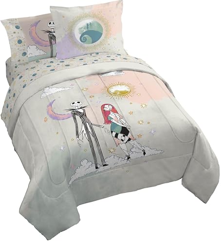Disney Nightmare Before Christmas Queen Size Comforter Set - 7 Piece Jack and Sally Bedding Includes Sheet Set & Pillow Covers - Super Soft Ombre Bedding