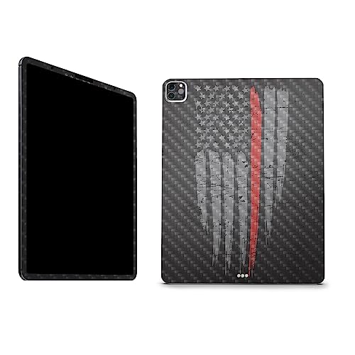 Image of MightySkins Carbon Fiber Skin Compatible with Apple iPad Pro 12.9 inch M2 6th Gen (2022) Full Wrap Kit - Thin Red Line | Protective, Durable Textured Carbon Fiber Finish | Easy to Apply | Made in The USA