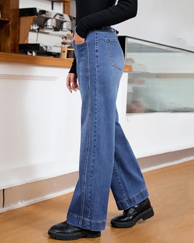 luvamia Wide Leg Jeans for Women Trendy High Waisted Double Side Seams Stretchy Denim Pants Trouser Jeans with Pockets