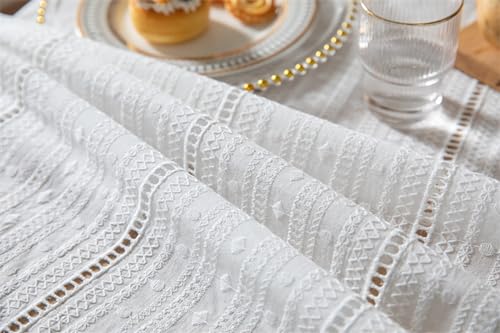 Nappe brodée ajourée blanc coton haut de gamme table 140x300 - 8