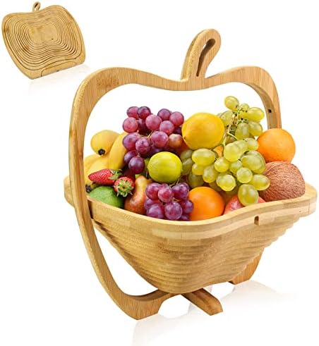 MYOSOTIS Foldable Fruit Basket Gift Snack Box Apple shape fruit bowl holder and Dried fruit basket For Halloween Holiday Party Christmas Decoration (Apple02)