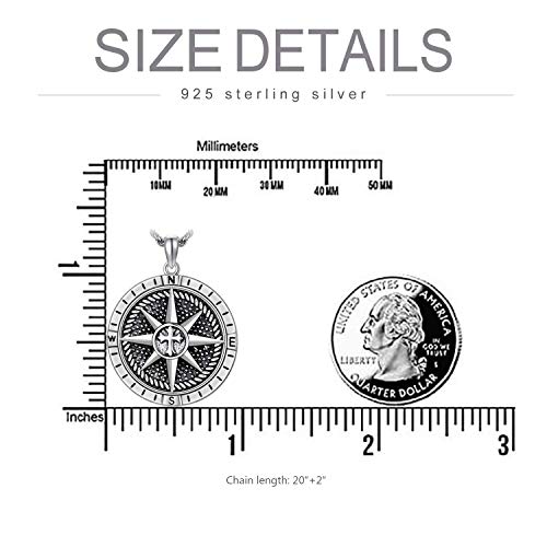 Pdtjmtg Compass Necklace Sterling Silver Necklace, 20’’+2’’ #TOP5