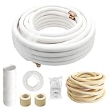 Kroshine 50 ft Mini Split Line Set 1/4" & 3/8" OD Twin Copper Pipes Tubing and 3/8" White PE Thickened Insulation Coil with Flared Nuts for Mini Split Air Conditioner HVAC Heat Pump Equipment and DIY