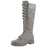  SCARPE VITA Damen Stiefel Profilsohle Blockabsatz Schnürstiefel Schuhe 164400 Hellgrau 36