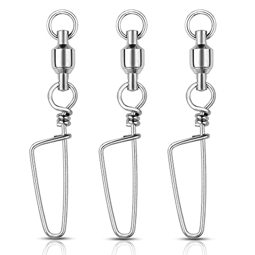 AMYSPORTS Clips Steel Snap Swivels Fishing Ball Bearing Swivels Fishing Saltwater Heavy Barrel Fishing Swivels Stainless White Nickel 48pcs 75lbs