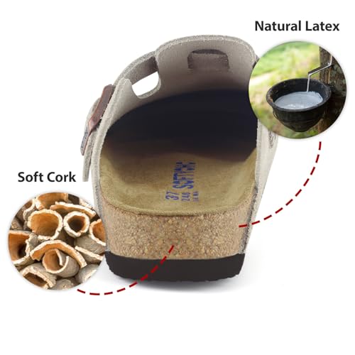 Image of SOFTYOHO Clogs for Women Men, Mules with Arch Support and Adjustable Buckle, Suede Leather Cork Footbed Potato Shoes