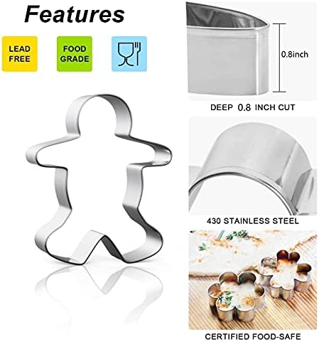 MIUTME Christmas Cookie Cutter Set, 9 Pieces Stainless Steel Christmas Biscuit Cutters Shapes- Gingerbread Boy, Christmas Tree, Snowflake, Reindeer, Snowman, Santa, Claus, Socks for Cookie DIY Baking