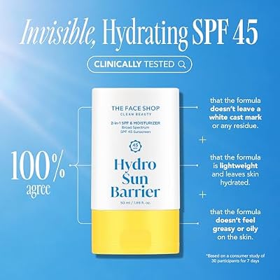 THE FACE SHOP Hydro Sun Barrier, SPF 45 Daily Facial Sunscreen & Moisturizer, for Oily Skin, Formulated with Calendula & Niacinamide, No White Cast, 1.69 Fl. Oz.