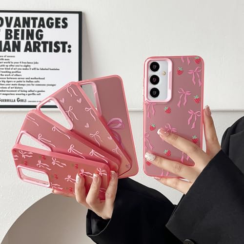 ZTOFERA for Samsung Galaxy S25 FE 5G Case,Cute Pink Ribbon Bow Tie Aesthetic Phone Case,Trendy Slim Hard IMD Shockproof Protective Bumper Phone Cover for Women Girls,Cherry by ZTOFERA - Image 7