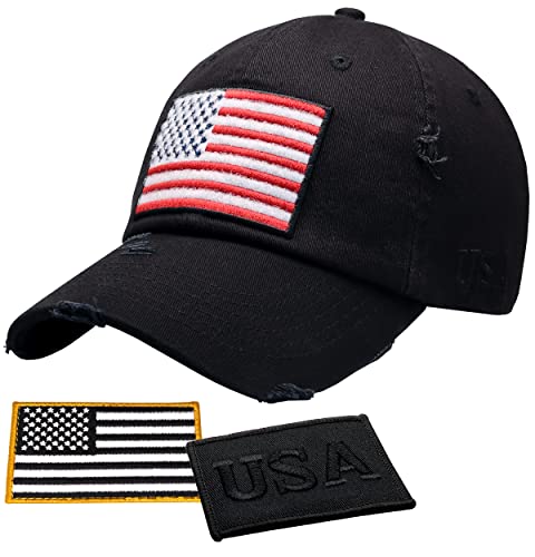 Image of Antourage American Flag Unisex Baseball Hat for Men and Women | USA Flag Mesh Snapback Flat Visor Cap + 2 Patriotic Patches