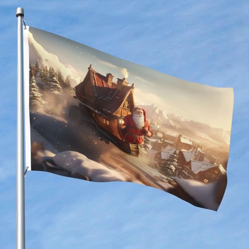 Drapeau double face Père Noël volant 1,5x2,4 m grand format - 7