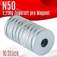 [10 Stück] Neodym Magnet Ringmagnete extra stark Magnetring Magnete Mit 6mm Loch Bohrung Runder Ring 18mm x 2,5mm Scheiben Flach Rund – Ansicht 3