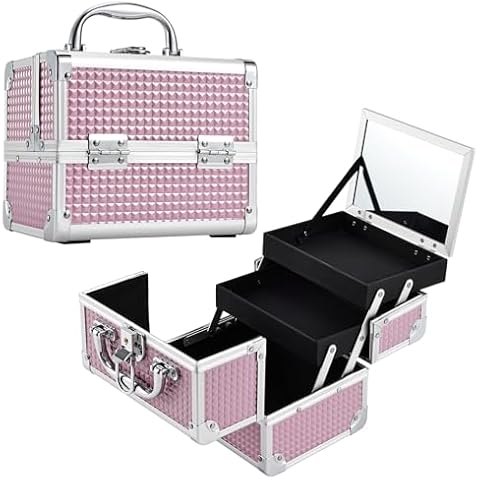 Joligrace Pink Makeup Box with Mirror Cover