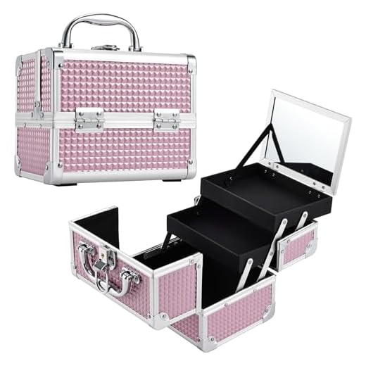 Joligrace Mallette Maquillage avec Le Miroir Valise Maquillage Malette à Onglerie Coffret Vanité Rangement Maquillage Bijoux Boîte Organisateur Cosmétiques Beauty Case Femme de Voyage Portable, Rosé