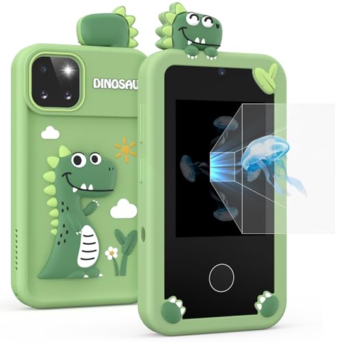 Smart Phone Toy for Boys 3-9, Touchscreen Kids Phone with Dual Camera, Mini Device for Birthday, Games, Music Player, 32G Card (Green)