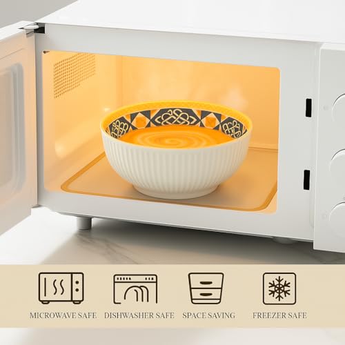 Image of YELONA Ceramic Snack Bowls - Set of 2 (300 ml Each) - Microwave Safe Side Bowls for Serving Noodles, Soups | Rice, Dal, Fruits | Perfect for Christmas Gift | New Year Gift & Daily Use (Mosaic)