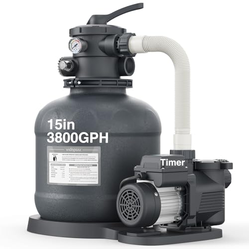 Vidapool Sand Filter Pump for Above Ground Pool, Pool Pumps Above Ground with Timer, Pool Sand Filter with 6-Way Valve, Efficient Filtration, 15in, Up to 15,000 Gallons