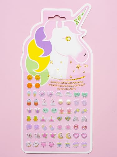 Image of Stick On Earrings - Girls 3D Unicorn Sticker Earrings Self-Adhesive Glitter Craft Gem Stickers Easter Stick on Earring(Unicorn)