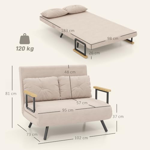HOMCOM Canapé Convertible 2 Places 4 en 1 Canapé-Lit Beige – vue 3