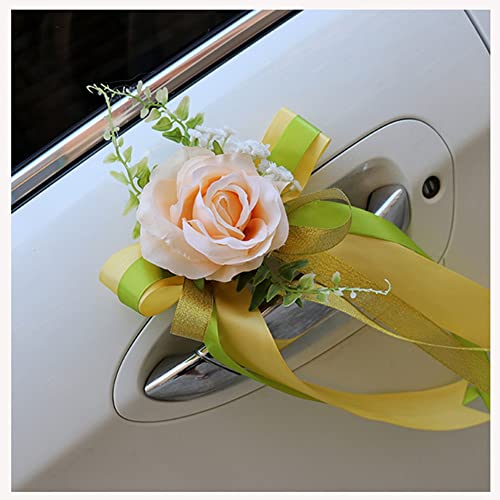 MeiYeAE 4 tiradores de flores de seda para puerta de coche, espejos retrovisores, flores artificiales, decoración de coche, bodas, fiestas, color champán
