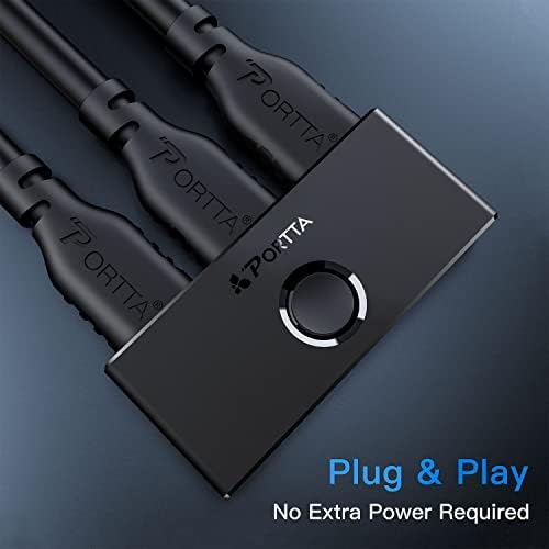 HDMI Switch 4K 60Hz, PORTTA Bi-Directional HDMI Splitter 1 in 2 out, HDMI 2.0 Switcher 2 in 1 out hub support HDR HDCP2.3 3D for Blu-ray XBox PS4 PS5 Roku fire stick HDTV Monitor -Black