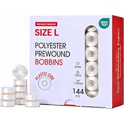Poolin Size L(SA155) 75D/2(60WT) Plastic Embroidery Bobbins | 144pcs Prewound Polyester Bobbin Thread for Commerical Embroidery Machine White 110 Yards