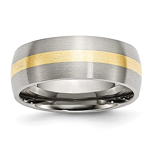 Diamond2Deal Stainless Steel And 14K Yellow Inlay 8Mm Brushed Wedding Band Ring Size 6.5 Fine Jewelry For Women #TOP28