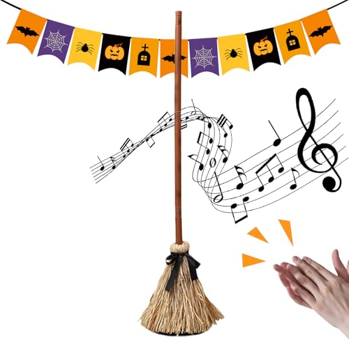 Escoba De Bruja | Escoba Flotante de Halloween - Decoración Animada en Movimiento con Sonidos Espeluznantes e Iluminación para Interior y Exterior