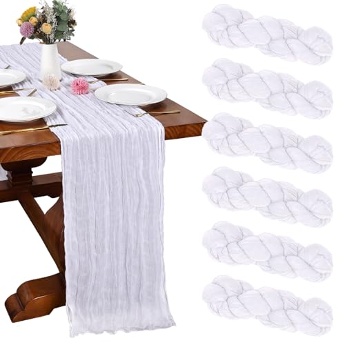 RestfulGlow 6 Pack White Cheesecloth Table Runner 10FT Boho Gauze Cheese Cloth Fabric Table Runner 35 x 120 Inch Rustic Sheer for Holiday Wedding Decor Baby Shower Party Decoration Easter