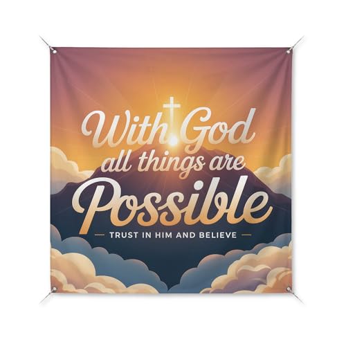 With God things Large Banners and Signs for Outdoor by BCB Print | Church Polyester Banner with 4 Hole for Easy Hang Indoor & Outdoor | 2x2ft Banner to Promote Business | HD Made in USA