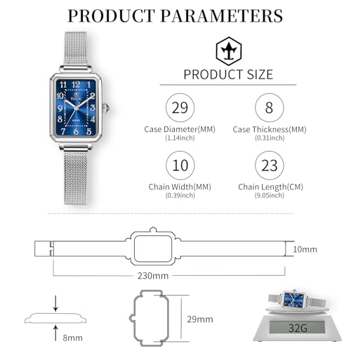 Watches for Women Small Face Womens Dress Watch Waterproof Ladies Watches Large Number Luxury Analog Quartz Square Dial Mesh Band Easy Read Rose-Gold/Silver Watch reloj para Mujer2