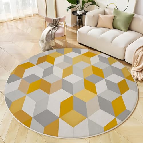 Tapis géométrie moderne de prestige salon 180cm texture douce jaune - 2