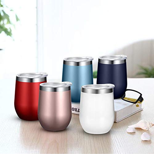 Fungun 12 Pack Unbreakable Drink-Ware Stemless Wine Tumbler, 12 Oz Stainless Steel Triple-Insulated Vacuum Wine Glass Cup with straws for Wine, Coffee, Champagne, Cocktails and Beer(Navy Blue)