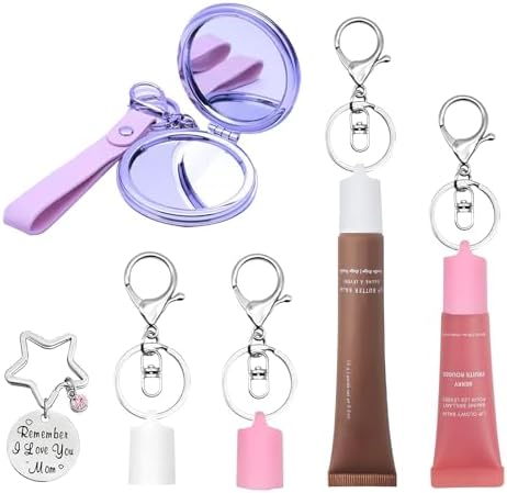 4Pack Keychain Cap Compatible with Summer Fridays 0.5 Oz Lip Balm & LANGIGE 0.35 oz Lip Balm, Portable Lip Gloss Holder Keychain with Mirror