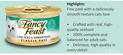 Fancy Feast Classic Pate Gourmet Cat Food Variety Pack, Bundle Of 12 Cans In Total. 04 Ocean Whitefish,04 Salmon And 04 Cod,Sole&Shrimp, Plus Magnet.(Pack Of 12) #TOP7