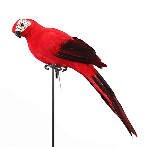 LWINGFLYER Red Artificial Parrot Life Size Foam Feather Parrot Macaw Birds for Decoration Costume Shoulder Ornament Modern Home Garden Party Decor (13.8inch/35cm)