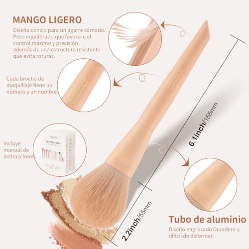 Docolor Juego de Brochas de Maquillaje Profesional 17 Piezas, Kit Completo Color Morandi con Bolsa de Viaje, Esponja y Guía de Uso, Pinceles de Maquillaje Premium Synthetic para Cara y Ojos, Rubor - Imagen 6