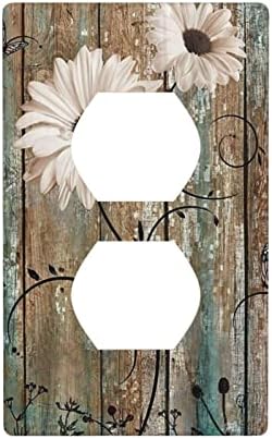 Rustic Daisy Flower Decorative Outlet Cover Wall Plate Single Duplex Receptacle Cover 1 Gang Switch Plate Electrical Accessories, 4.50 x 2.76 Inch