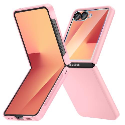 Image of Ruky for Galaxy Z Flip 8 Case, with Built-in Screen Protector, Pink | Full Body Hard PC Slim Anti-Scratches Shockproof Wireless Charging Women Girls Phone Case for Samsung Galaxy Z Flip 8, Pink
