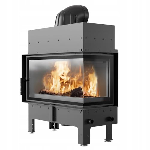 KRATKI Chimenea de acero 12 kW Floki derechos fi 200 Negro Chimenea Inserto BImSchV nivel 2 recuperación