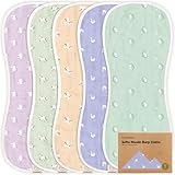 5-Pack Muslin Burp Cloths Baby Boy, Girl - Very Absorbent Baby Burp Cloth Rags, 8-Layers Viscose Derived from Bamboo Cotton Muslin Towel, Super Soft Spit Up Rags, No Shrink Washcloths (Lunaris)