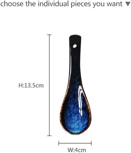 6 Pieces Japanese Style Ceramic Soup Spoon Retro Ramen Bowl Soup Spoon Rice Spoon Creative Spoon Blue