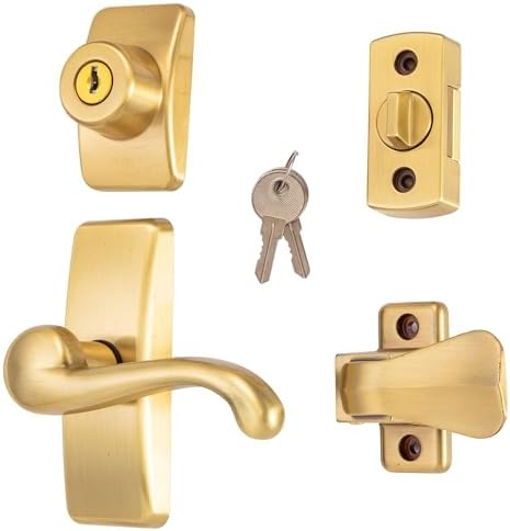 Ideal Security Storm Door Handle Set | Pull Handle With Keyed Deadbolt Satin Nickel