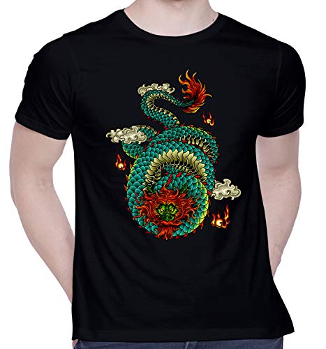 Image of CreativiT Graphic Printed T-Shirt for Unisex Dragon Tshirt | Casual Half Sleeve Round Neck T-Shirt | 100% Cotton | D00207-32